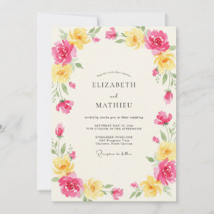 Pink Yellow Peony Wedding Invitation