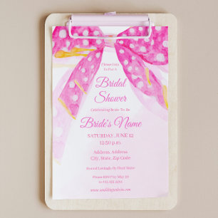 Pink Yellow Polka Dot Bow Bridal Shower Invitation