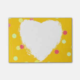 pink, yellow polka dots & white heart shape post-it notes