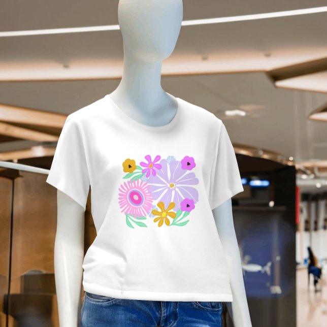 Pink yellow pretty floral modern colourful T-Shirt (Creator Uploaded)