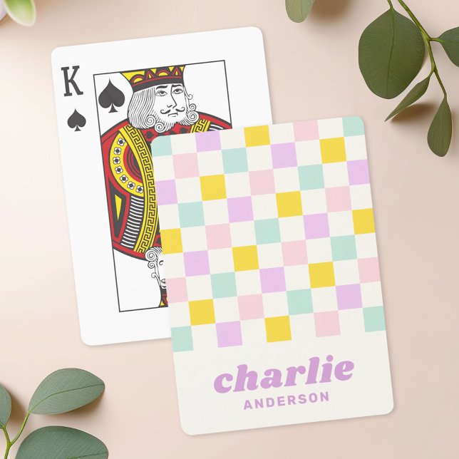 Pink yellow purple blue chequerboard playing cards (Pink yellow purple blue checkerboard playing cards)