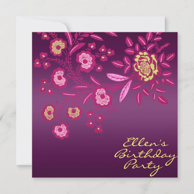 Pink/Yellow & Purple flower Birthday Invite (Front)