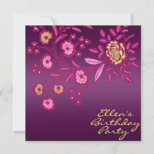Pink/Yellow & Purple flower Birthday Invite