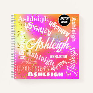 Pink, Yellow, Purple, Personalised Word Art Name Notebook