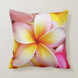 Pink Yellow Purple Plumeria Frangipani Flowers Cushion