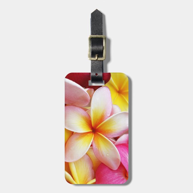 Pink Yellow Purple Plumeria Frangipani Flowers Luggage Tag (Front Vertical)