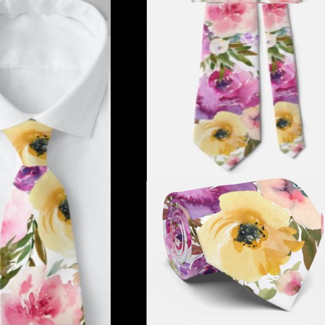 Pink Yellow Purple Spring Flowers Floral Neck Tie (Creator Uploaded)
