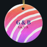 Pink yellow rainbow add couple name place city wed ceramic tree decoration<br><div class="desc">design</div>