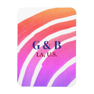 Pink yellow rainbow add couple name place city wed magnet
