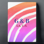 Pink yellow rainbow add couple name place city wed plaque<br><div class="desc">design</div>