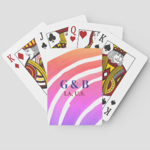 Pink yellow rainbow add couple name place city wed playing cards