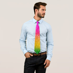 Pink Yellow Rainbow Pride Glitter  Tie