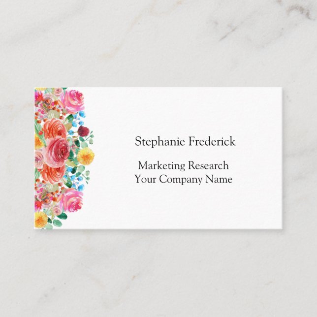 Pink Yellow Red Blue Floral Feminine Business Card (Front)