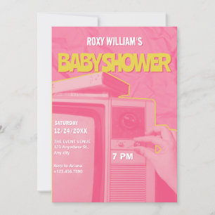Pink yellow retro baby shower invitation