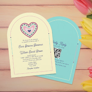 Pink Yellow Retro Wedding Invitation