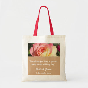 Pink & yellow rose flower wedding favour thank you tote bag