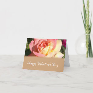 Pink, yellow rose flowers Happy Valentine's Day Holiday Card
