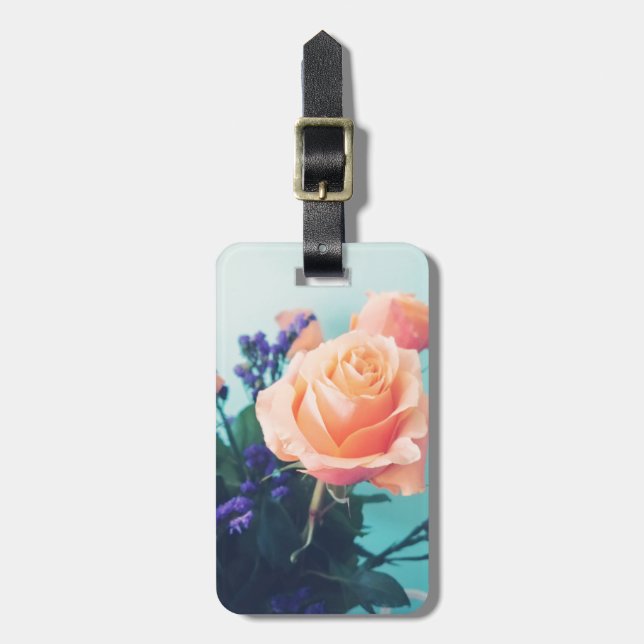 pink yellow rose with mint background luggage tag (Front Vertical)