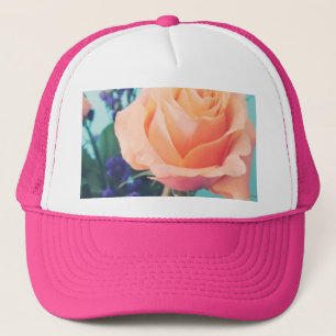 pink yellow rose with mint background trucker hat