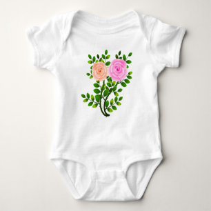 Pink Yellow Roses Baby Bodysuit
