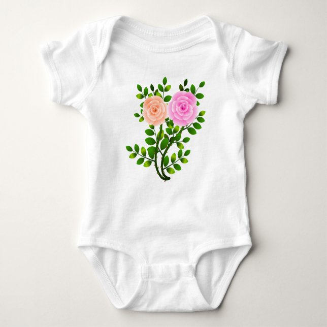 Pink Yellow Roses Baby Bodysuit (Front)