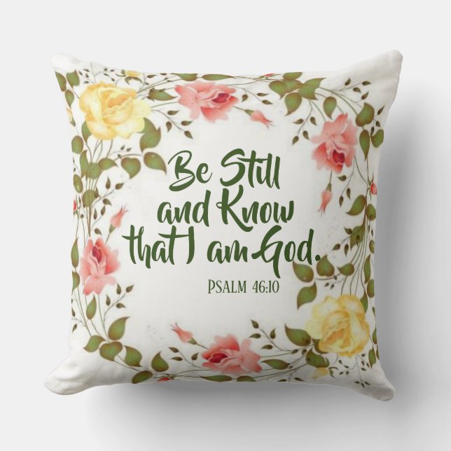 Pink Yellow Roses Floral Scripture Quotes Cushion (Front)