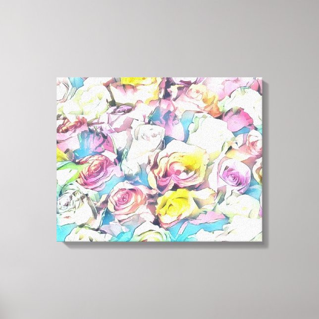 Pink yellow roses painting Stretched Canvas Print (Front)