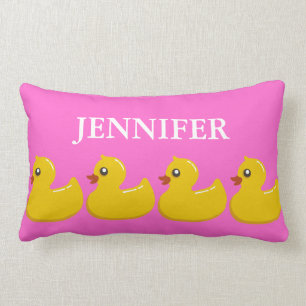 Pink, Yellow Rubber Ducky with Girl's Name Lumbar Cushion