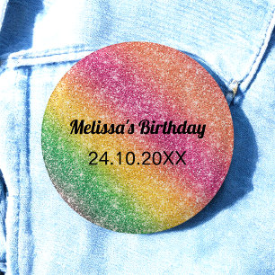 Pink Yellow Sparkle Glitter Birthday Party 3 Cm Round Badge