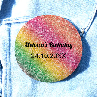 Pink Yellow Sparkle Glitter Birthday Party 3 Cm Round Badge