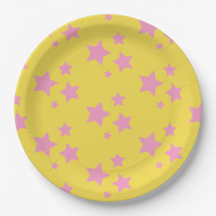 Pink Yellow Stars Modern design Paper Plate
