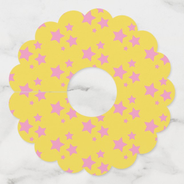 Pink Yellow Stars Modern design Wine Glass Tag (Front)