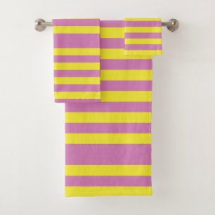 Pink Yellow Stripes Bath Towel Set