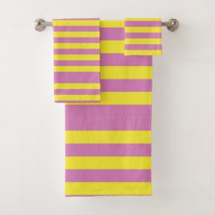 Pink Yellow Stripes Bath Towel Set
