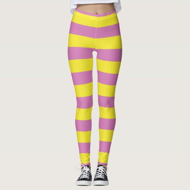 Pink Yellow Stripes Leggings (Front)