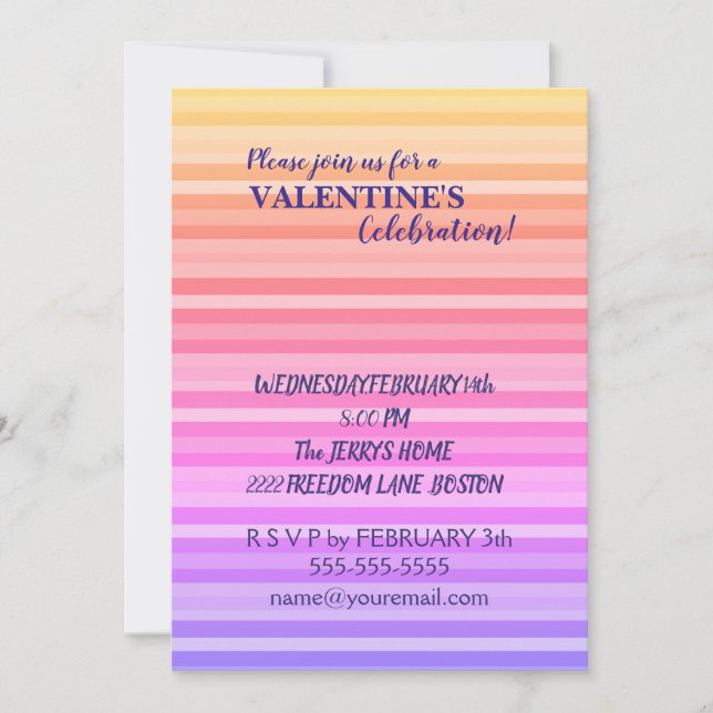 Pink Yellow Stripes Valentine Invitation (Front)