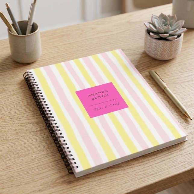 Pink & Yellow Stripped Elegant Simple Trendy  Notebook (Creator Uploaded)