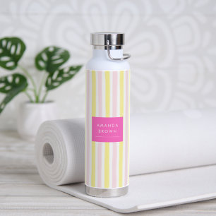 Pink & Yellow Stripped Elegant Simple Trendy  Water Bottle