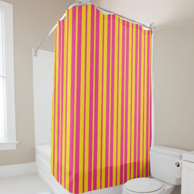 Pink Yellow Stylish Stripes Pattern Design  Shower Curtain (Creator Uploaded)