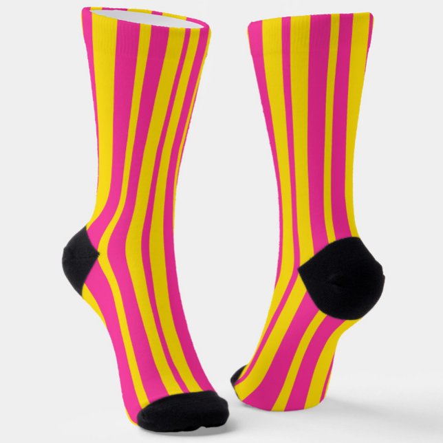Pink Yellow Stylish Stripes Pattern Design  Socks (Creator Uploaded)
