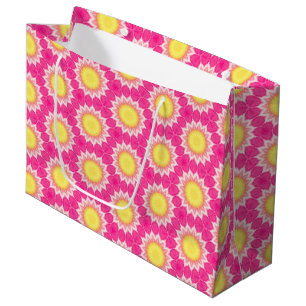 Pink Yellow Sunflower Pattern Large Gift Bag