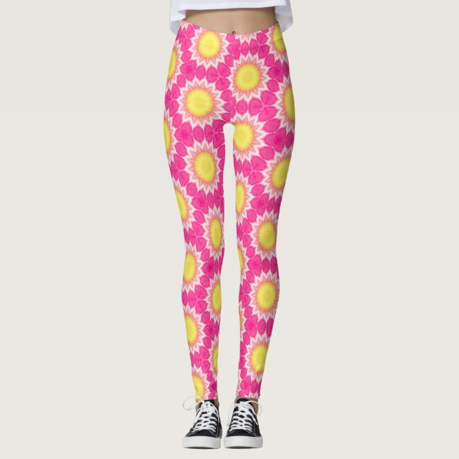 Pink & Yellow Sunflower Pattern - Leggings (Front)