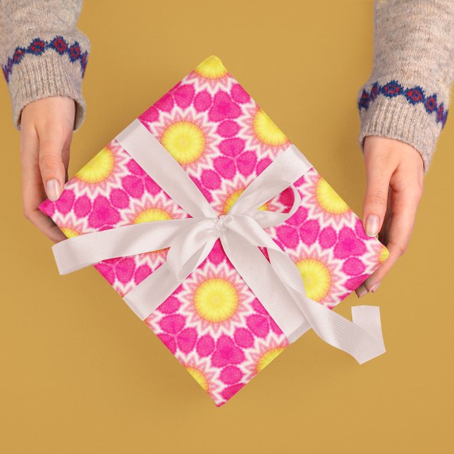 Pink Yellow Sunflower Pattern Wrapping Paper Roll (Creator Uploaded)