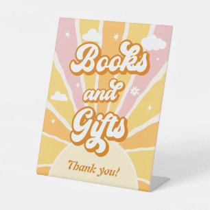 Pink Yellow Sunshine Baby Shower Books & Gifts Pedestal Sign