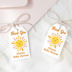 Pink Yellow Sunshine Baby Shower Favour Gift Tags