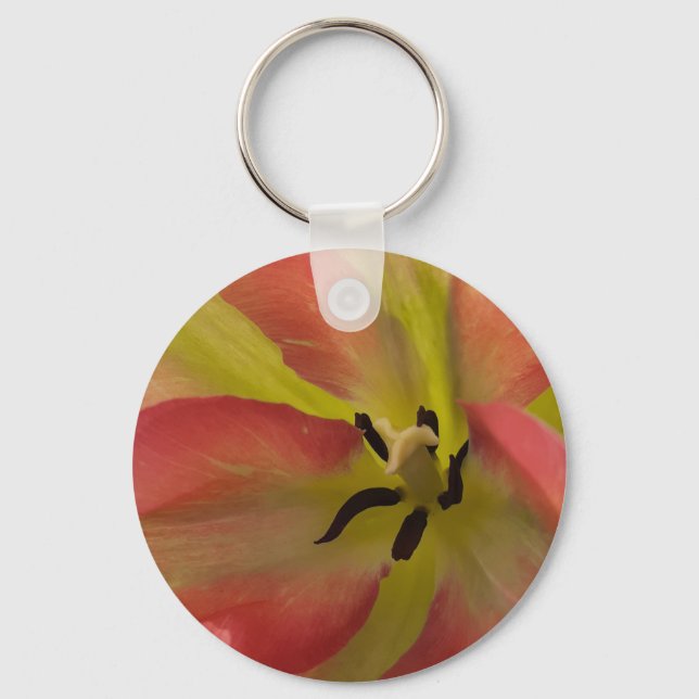 Pink & Yellow Tulip Button Key Ring (Front)