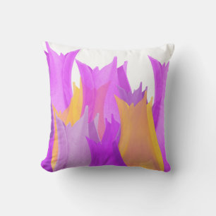 Pink Yellow Tulip Flower Floral Cushion