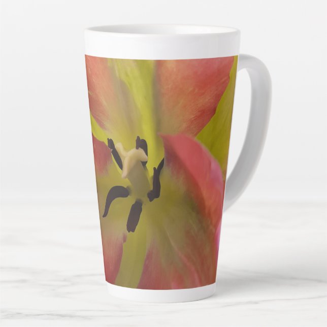 Pink & Yellow Tulip Latte Mug (Right Angle)
