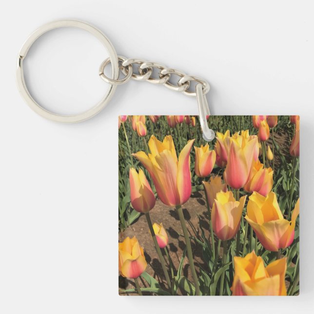 Pink & Yellow Tulips Key Ring (Front)