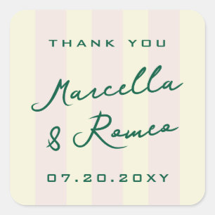 Pink Yellow Vertical Stripes Modern Thank You Square Sticker